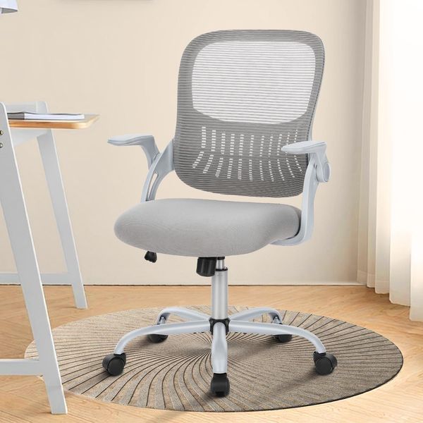 DUMOS Bürostuhl Ergonomisch, Schreibtischstuhl mit Lendenwirbelstütze, Verstellbaren Armlehnen Drehstuhl, Höhenverstellbarer Office Chair, Bürostühle Geeignet für Büro und Schlafzimmer (Grau)