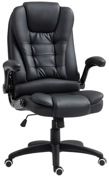 HOMCOM Bürostuhl Ergonomisch Chefsessel mit Wippfunktion, Hochklappbare Armlehne (Schreibtischstuhl, 1 St), für Home-Office, Kunstleder, Schwarz