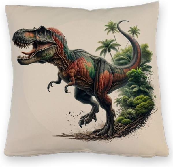 speecheese Dekokissen T-Rex Dinosaurier Kissen mit Leinenoptik