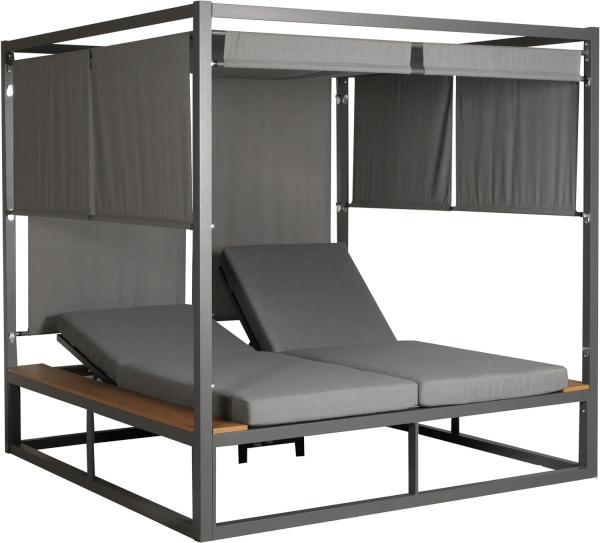 Aluminium Lounge-Gartenliege HWC-M63, XL Sonnenliege Bali-Liege Doppelliege Outdoor-Bett, 10cm-Polster ~ hellgrau