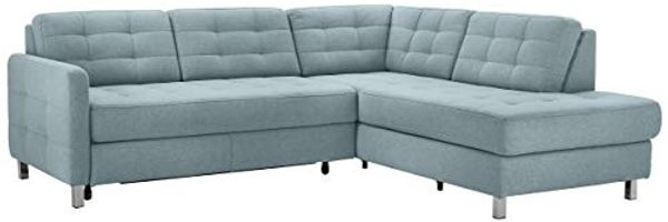 CAVADORE Ecksofa Piccoli mit Ottomane rechts / Sofaecke im modernen Design / 233 x 80 x 196 / Flachgewebe Aqua