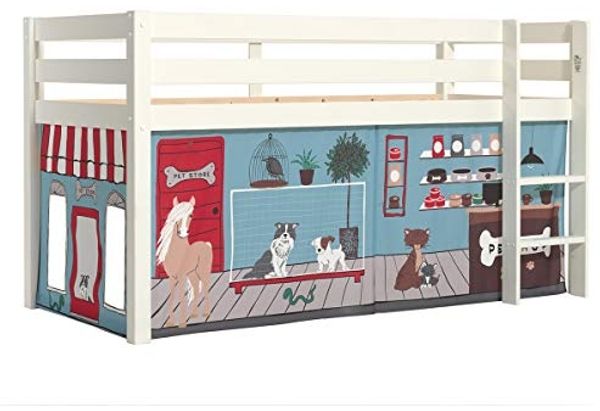 Vipack 'Pino' Halbhochbett 90x200 cm, weiß, Kiefer massiv, mit Textilset 'Pet Shop' Bild 4