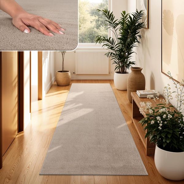 Paco Home Waschbarer Teppich Wohnzimmer Schlafzimmer Kurzflor rutschfest Flauschig Weich Moderne Einfarbige Muster, Grösse:100x200 cm, Farbe:Beige
