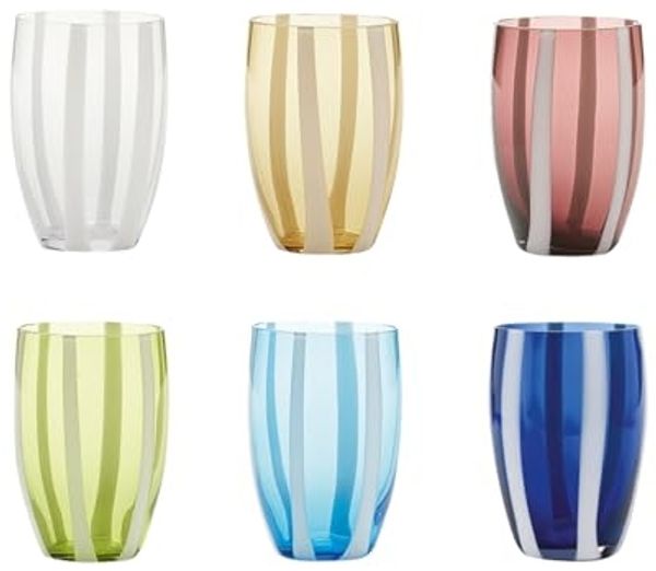 Zafferano Gläser-Set Gessato, bunte und handgemachte Gläser Mischbox, 6- teiliges Set