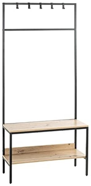 HAKU Möbel Standgarderobe eiche, schwarz, MDF, Metall - Maße: B 80 cm x H 180 cm x T 35 cm, Style: Modern