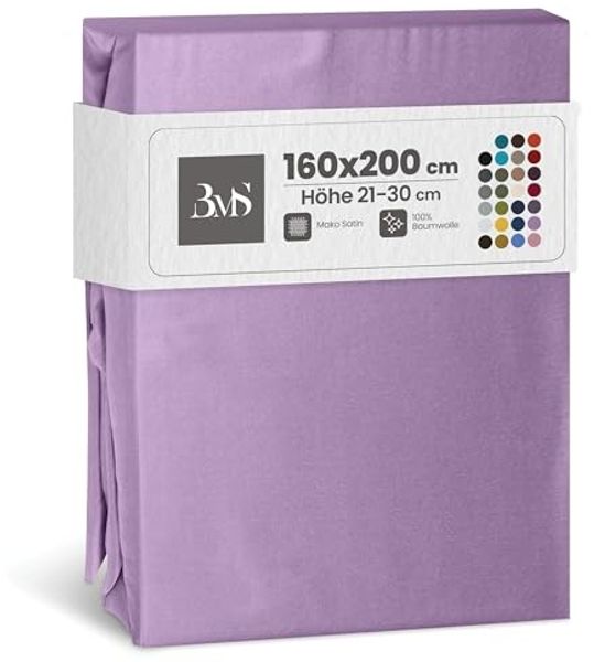 Bettwaesche-mit-Stil Mako-Satin Spannbettlaken flieder rosa 160x200cm Höhe 21-30cm