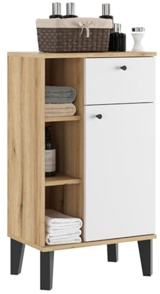 Badezimmer Kommode Torsby in weiß und Eiche 51 x 90 cm