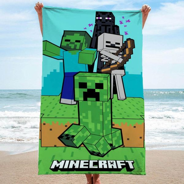 Minecraft Creeps Strandtuch für Jungen 70x140 cm Handtuch Duschtuch Creeper aus 100% Baumwolle