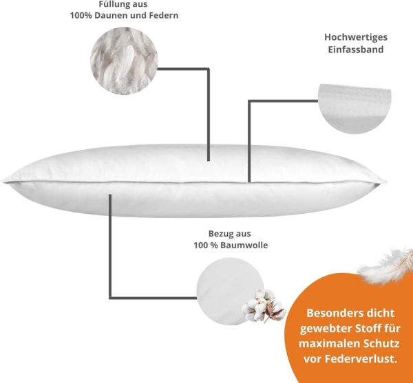 sleepling Federkissen, Füllung: Daunen- und Federn, Bezug: 100% Baumwolle, Seitenschläfer, Rückenschläfer, Bauchschläfer, einzeln oder als Set Bild 2