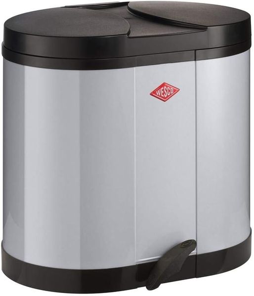 Wesco Doppel-Abfallsammler Öko-Sammler 170, Abfallsammler, Tretabfallsammler, Tretmülleimer, Mülleimer, Stahlblech, Cool Grey, 2x15 L, 170611-76