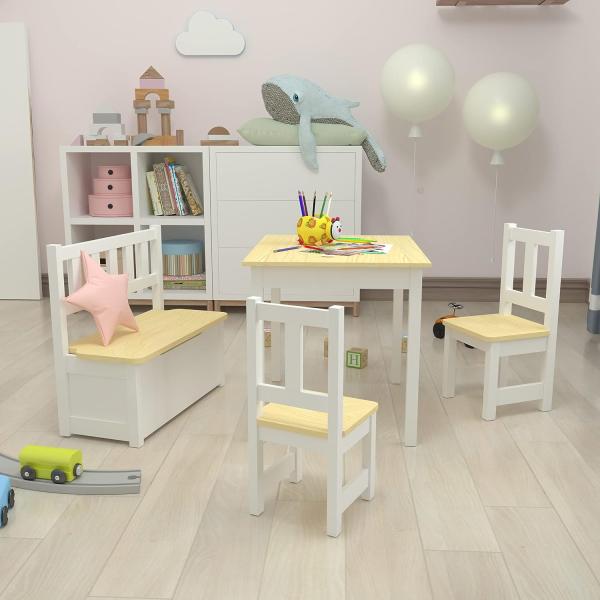 Kindertischset Lousame Kiefernholz Natur / Weiß [en. casa]