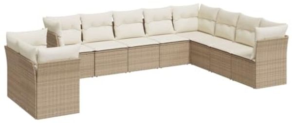 vidaXL 10-tlg. Garten-Sofagarnitur mit Kissen Beige Poly Rattan 3249697