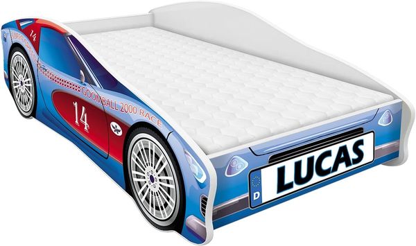 Kinderbett Autobett Auto Junior mit Lattenrost und Matratze 140x70 160x80 180x80 ACMA (140x70, 2 + Name)
