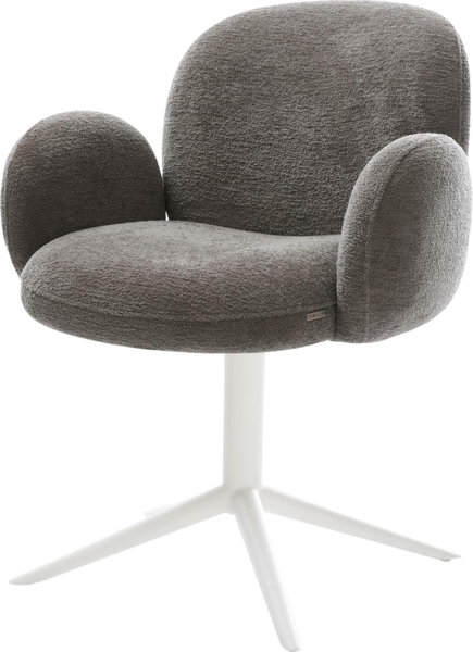 Drehstuhl Nube-Flex mit Armlehnen Bouclé Soft Schlamm Fußkreuz Weiß 360° drehbar Wippfunktion Taschenfederkern