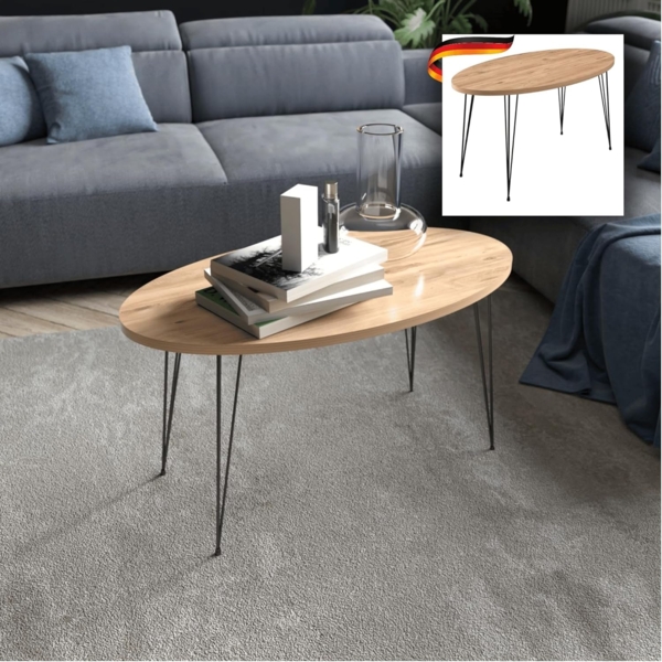 DELUKE® Couchtisch oval PERU - Holzdesign Sofatisch oval Stubentisch Wohnzimmertisch Kaffeetisch Beistelltisch Tisch für Couch Braun