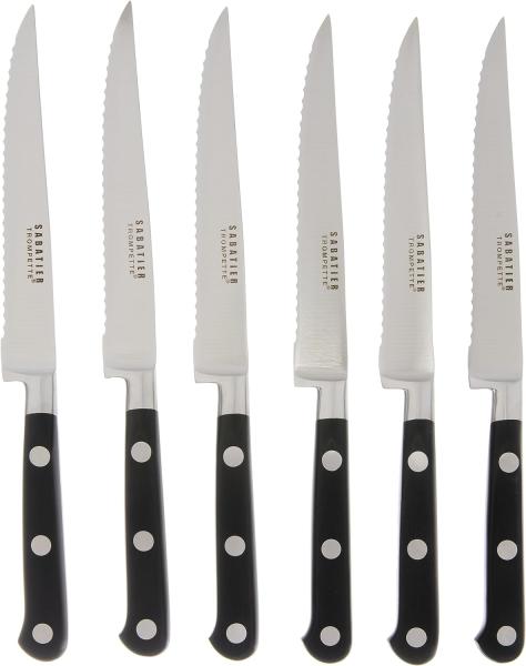 Richardson Sheffield SABATIER TROMPETTE Steakmesser-Set, für 6 Personen, rostfrei & hochglanzpoliert, Scharfe Messer mit Wellenschliff, Steakbesteck, Pizzabesteck