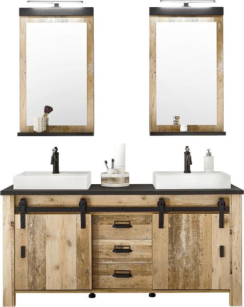 Badmöbel Set Stove in Used Wood hell Doppelwaschtisch 164 cm