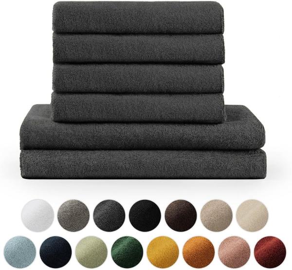 Blumtal Premium 6-TLG. Frottier Handtücher Set mit Aufhängschlaufen - 100% Baumwolle Oeko-TEX Zertifiziert, Weich, Saugstark - 2X Badetuch (70x140 cm), 4X Handtuch (50x100 cm), Anthrazit