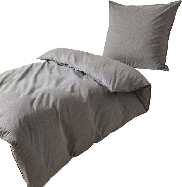 Traumschlaf Basic Uni Bettwäsche Chambray|140x200 cm + 70x90 cm| anthrazit