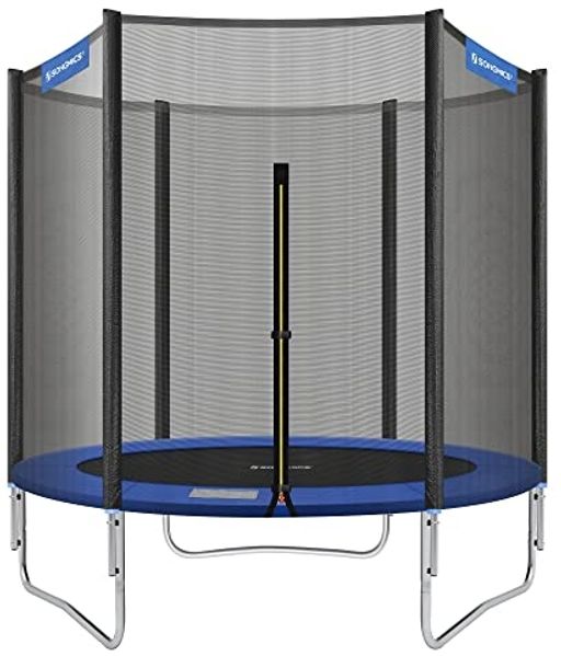 Songmics Trampolin mit Sicherheitsnetz und gepolsterten Stangen, Stahl / Polypropylen, Ø 183 cm, Blau