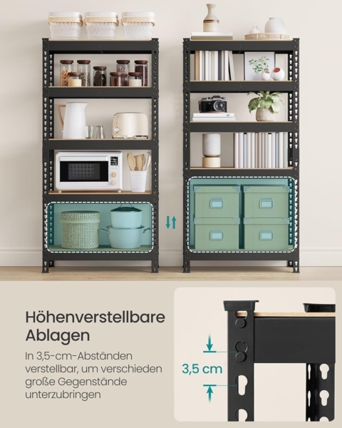 SONGMICS Schnelle Montage, Schwerlastregal, Standregal, Lagerregal, Küchenregal, Regal, 5 Ablagen, 30 x 75 x 150 cm, bis 875 kg belastbar, für Keller, Küche, Arbeitszimmer, vintagebraun GLRDE300B11 Bild 8