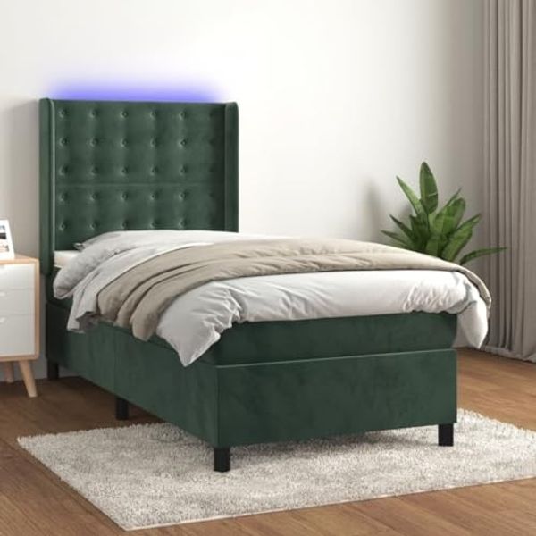 vidaXL Boxspringbett mit Matratze & LED Dunkelgrün 90x190 cm Samt 3139778