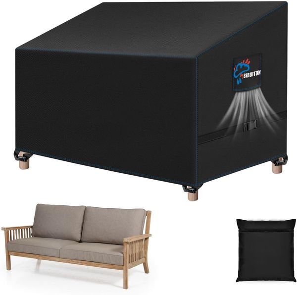 SIRUITON 4-Sitzer Gartenbank Abdeckung mit Belüftungsöffnungen, wasserdicht, winddicht, UV-Beständiges, reißfestes Schwerlast 420D Oxford Gewebe Schutzhülle für Gartenbank, Gartensofa(185 x 69 x 65/96 cm)