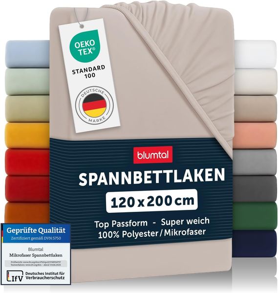 Blumtal® Spannbettlaken 120x200 cm - Bettlaken 120x200 aus Microfaser im 2er Set - Oekotex zertifiziertes Spannbetttuch 120x200 - Spannbettlaken 120x200 / Spannleintuch 120x200 cm - Bettlaken - Taupe