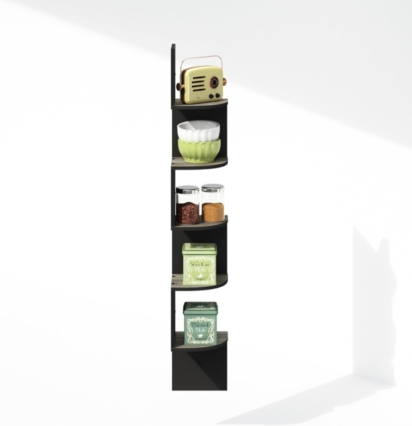 Furinno 5-Etagen Eckregal, Wandregal, Bücherregal, schwimmendes Regal zur Aufbewahrung und Präsentation für Wohnzimmer, Schlafzimmer und Büro, Französische Eiche/Schwarz Bild 5