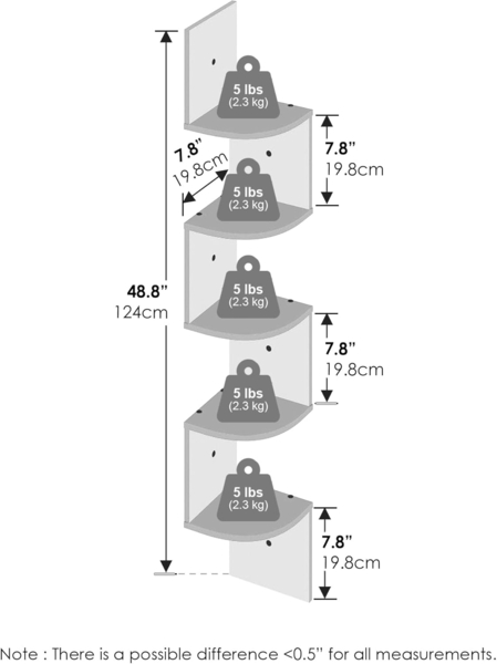 Furinno 5-Etagen Eckregal, Wandregal, Bücherregal, schwimmendes Regal zur Aufbewahrung und Präsentation für Wohnzimmer, Schlafzimmer und Büro, Französische Eiche/Schwarz Bild 2