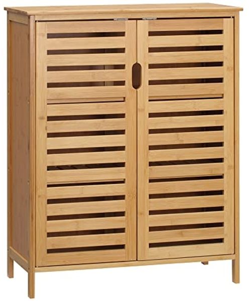 Kleankin Badkommode Badezimmerschrank, Badschrank (Beistellschrank mit 2 Lamellentüren, Innenregalen, 1 St, Bambus Aufbewahrungsschrank für Badezimmer), 68 x 32 x 86 cm, Natur