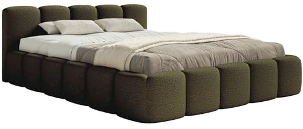 Selsey Polsterbett 180x200 cm Modernes Bettgestell mit Lattenrost Elegantes Design in Olivgrün Bouclé Robuster Holzrollrost für Komfort Bodenschonende Kunststoffgleiter Max Belastung 250 kg Bild 3
