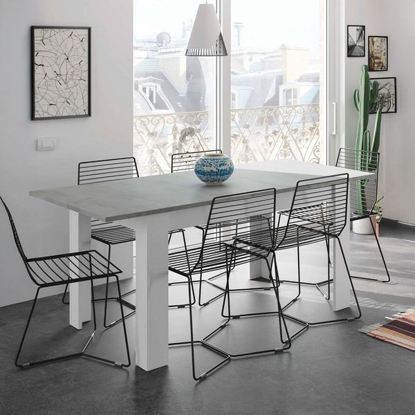 Dmora Ausziehbarer Esstisch, Betonfarbe und Artikweiß, Maße 140 x 78 x 90 cm