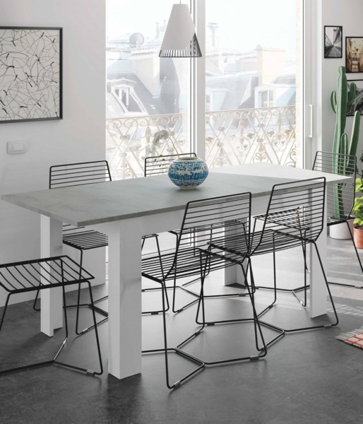 Dmora Ausziehbarer Esstisch, Betonfarbe und Artikweiß, Maße 140 x 78 x 90 cm