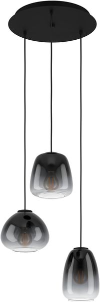 Eglo 900196 Hängeleuchte AGUILARES Glas bedampft schwarz-grau-transparent E27 3X40W H:110cm Ø43cm dimmbar