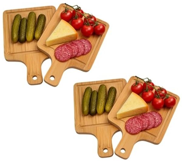 hausleben Schneidebrett Servierbrett – 15×10 cm – Mini Bambus Schneidebrett mit Griff, (6-St), zum Servieren, Snacks, Tapas & Küche – Robust & Lebensmittelecht