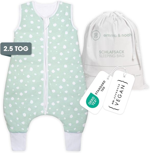emma & noah Schlafsack mit Füßen Punkte Mint