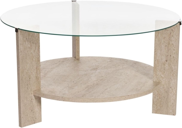 Stylish Coffee Table, 75 x 75 x 40 cm | 100% Tempered Glass & Melamine Coated Particle Board | Elegant Travertine & Transparent Design for Modern Living Spaces