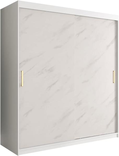 Kleiderschrank Kamoga T 180 (Weiß / Marmor Weiß + Gold, mit Schubladen)