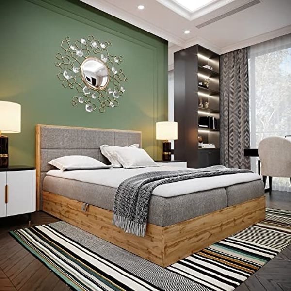 Boxspringbett Doppelbett LOFT 2 - Das perfekte Bett für Ihr Schlafzimmer. 140x200 cm Bett mit Bonellmatratze, mit Bettkasten für Bettwäsche und Topper. Bett mit Kopfteil. (LOFT 2 GRAU, 140x200)