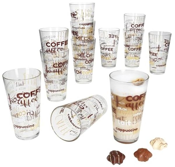 MamboCat Latte-Macchiato-Glas 12x Candy Latte Macchiato Gläser 380ml Schrift-Dekor stapelbar, Glas