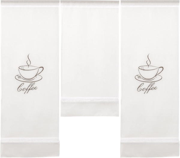 Clever-Kauf-24 Scheibengardine Design Mini Flächenvorhang Set, blau Leinen, Webstreifen, 4058-01, (3 St), Stangendurchzug, halbtransparent