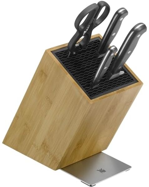 WMF Spitzenklasse Plus Vorteils Messerblock mit Messerset 5teilig, Made in Germany, 3 Messer geschmiedet, Bambus, Küchenschere, FlexTec Messerblock