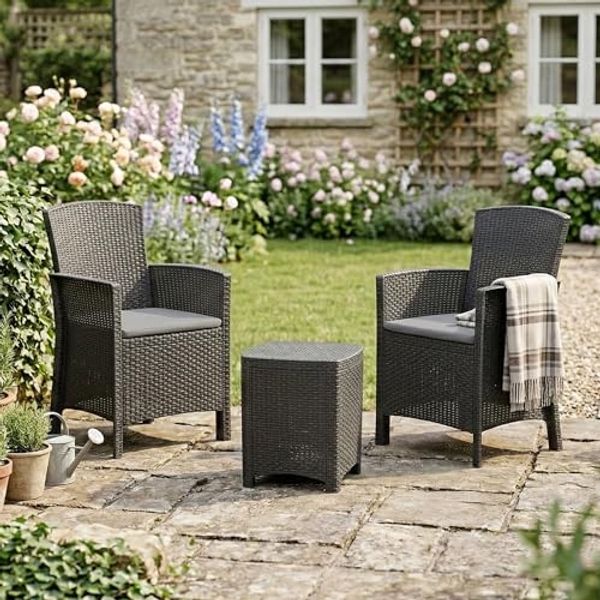 Dmora - Lounge-Set für den Außenbereich Jupiter, Garten-Set mit Kissen, Lounge-Set für den Innenbereich in Rattan-Optik, 100% Made in Italy, Anthrazit