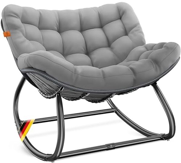 KESSER® Schaukelstuhl für drinnen & draußen ergonomischer Schaukelsessel | maximale Belastung von 120kg Relaxsessel mit Rutschfesten Füßen, Witterungsbeständig | Ideal für Balkon, Garten & Wohnzimmer Grau, XXL Chillexer