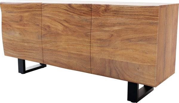 Sideboard New Live-Edge 145 cm Akazie Natur 3 Türen Kufe Metall Schwarz