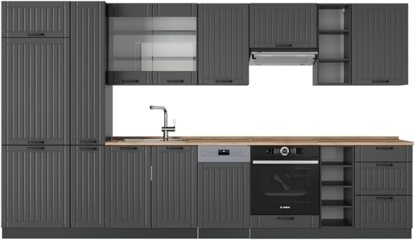 Küchenzeile Fame-Line Dunkelgrau 355 cm , AP Eiche Vicco