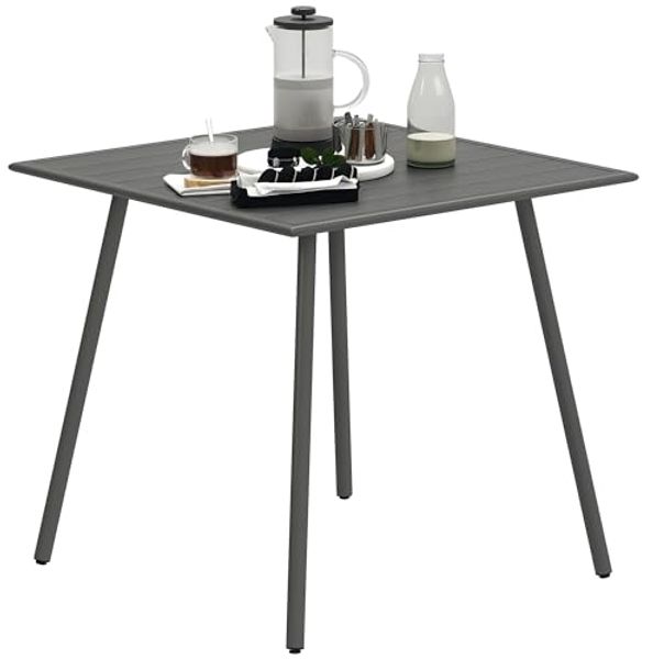 Outsunny Gartentisch 80 x 80 x 74 cm, wetterfest, mit Stahlrahmen, rutschfest, 4 Personen (Campingtisch, 1-St, Buffettisch aus Stahl), für Garten, Terrasse, Balkon, Grau
