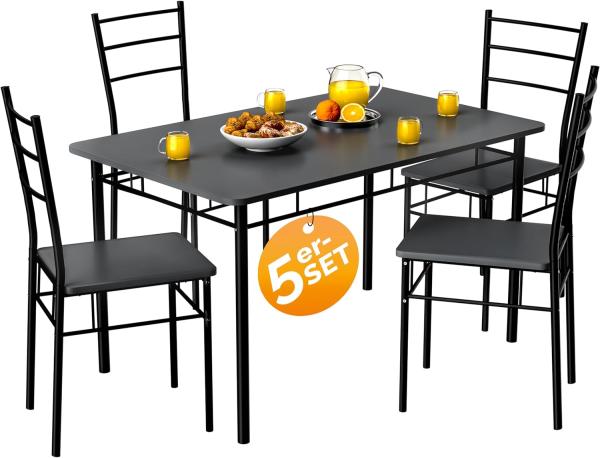 Casaria Essgruppe Leo, (5-tlg), mit 4 Stühlen Holz 5-tlg Set Metall 110x70cm Modern Esszimmer Küche