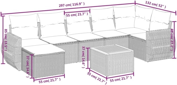 vidaXL 8-tlg. Garten-Sofagarnitur mit Kissen Beige Poly Rattan 3257445 Bild 3